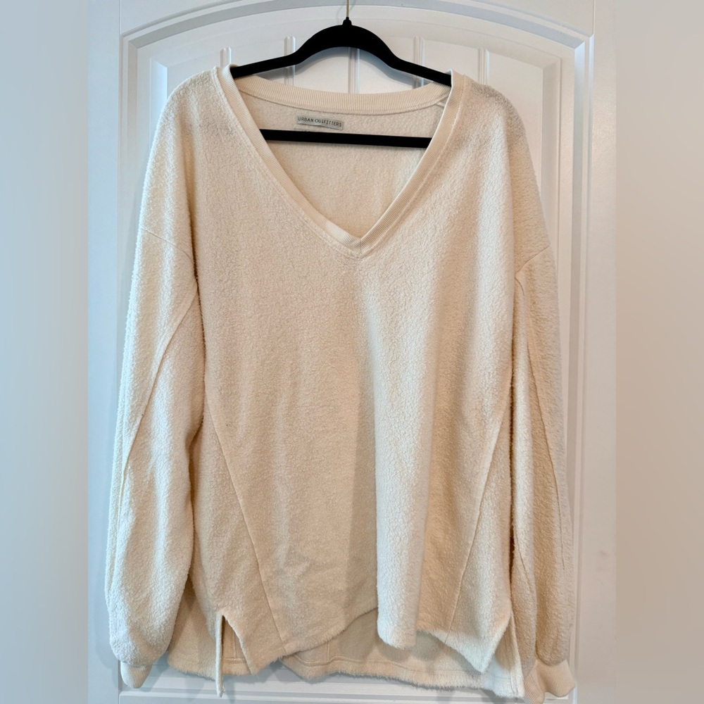 Urban Outfitters Cream Knit Oversized Soft Vneck Top